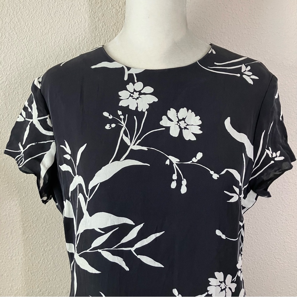 SAKS FIFTH AVE Vintage Silk Column Dress 8 Hawaiian Tropical 80s Black Luau Tiki - Picture 2 of 11